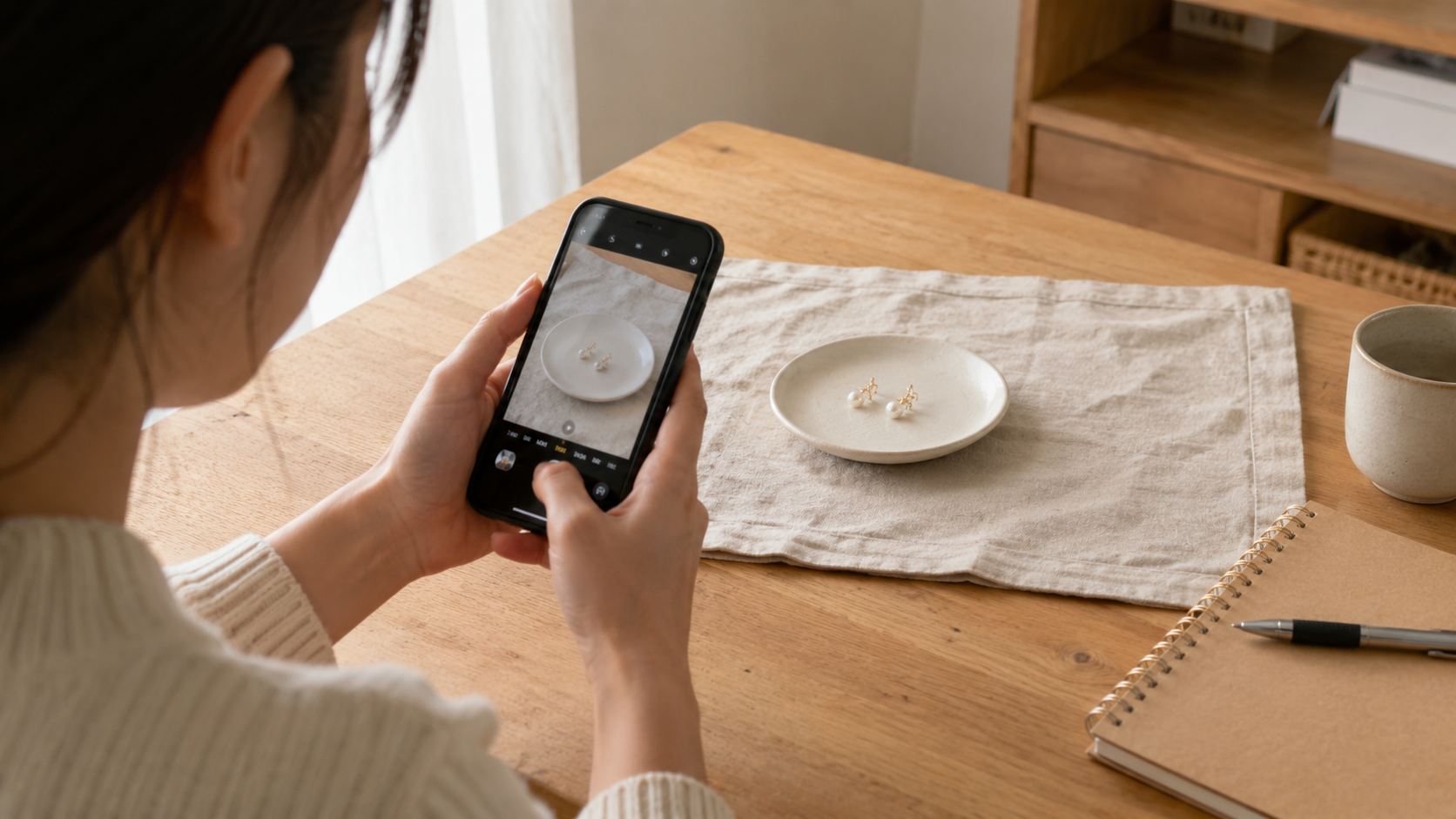 スマホで商品を撮影している様子